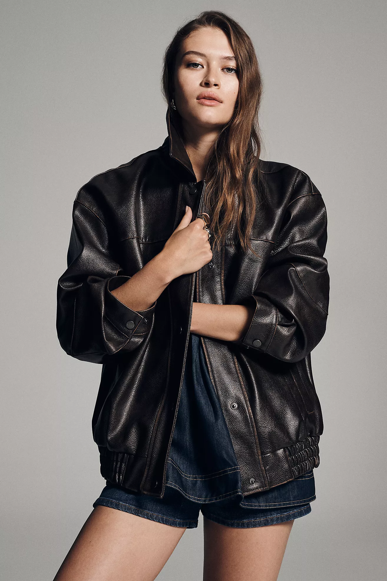 Pilcro Oversized Washed Faux-Leather Jacket