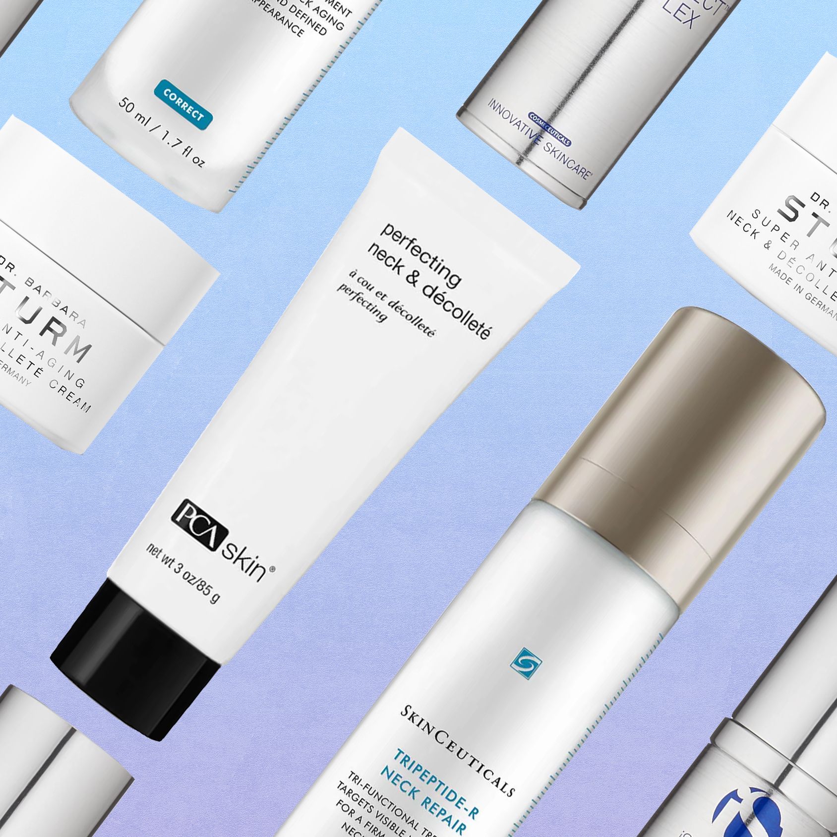 collage of the best neck creams including skinceutical