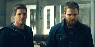 Robbie Amell and Stephen Amell in Code 8