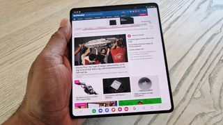 A Samsung Galaxy Z Fold 4 displaying the TechRadar site