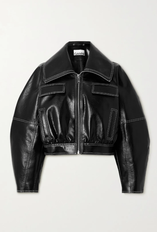 Cropped Faux Patent-Leather Jacket