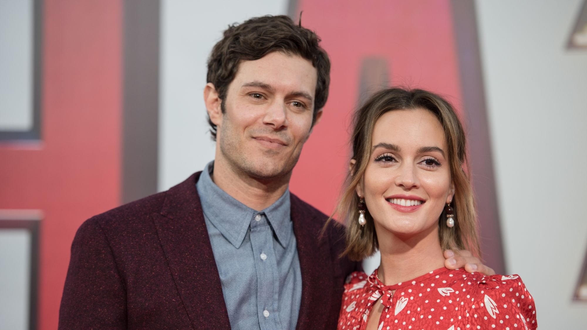 Adam Brody and Leighton Meester attend the world premiere of 'SHAZAM!' In 2019