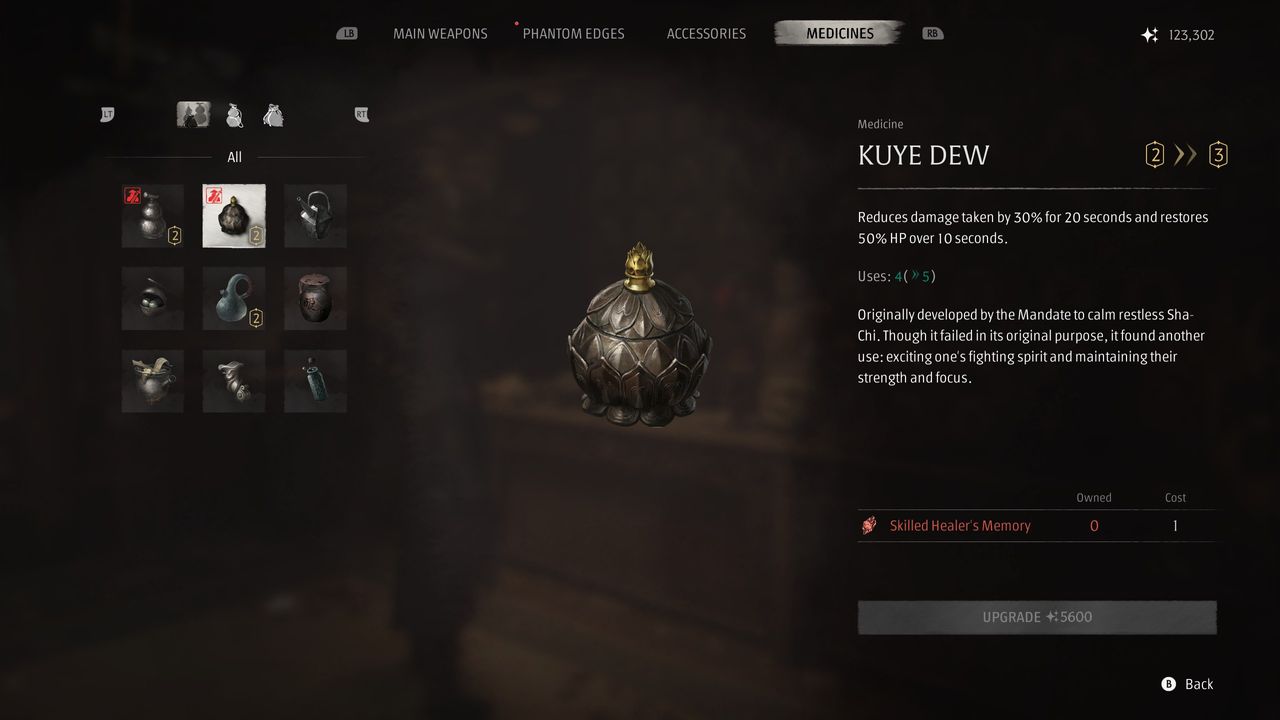 Phantom Blade Zero upgrade medicine menu