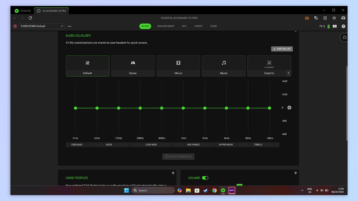 Razer Synapse app open on a Windows 11 laptop