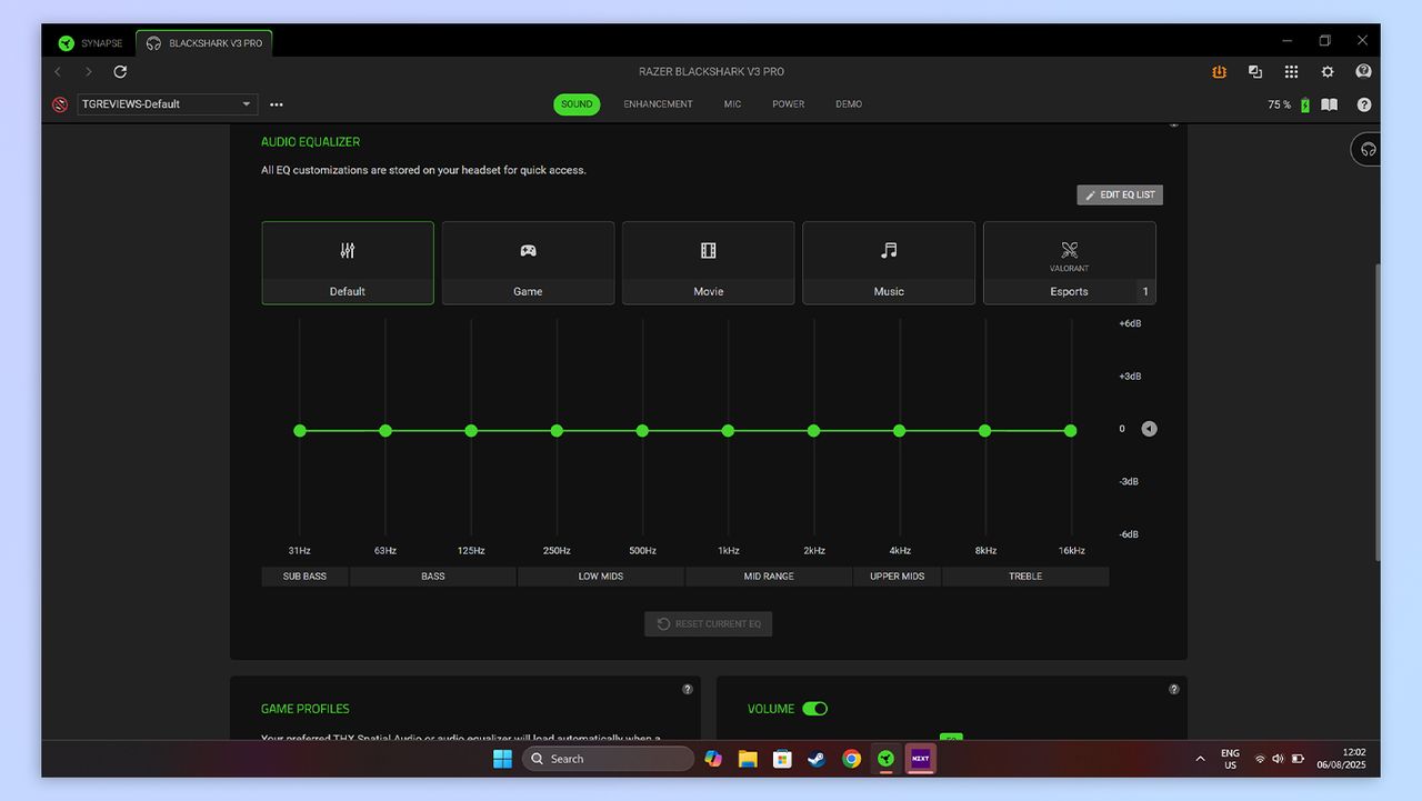 Razer Synapse app open on a Windows 11 laptop