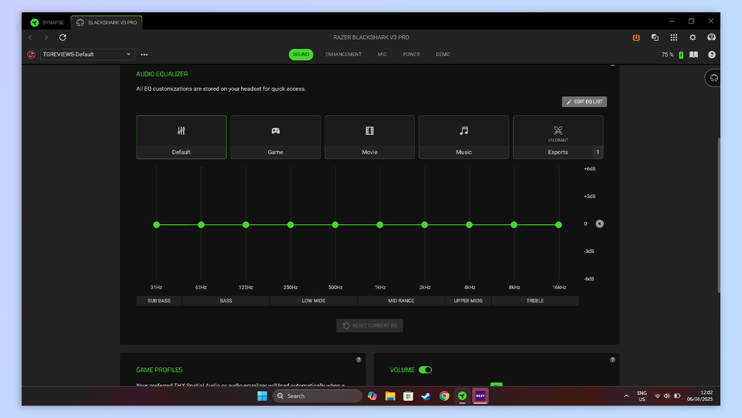 Razer Synapse app open on a Windows 11 laptop