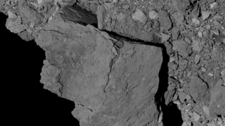 The OSIRIS-REx spacecraft captured this image of the largest rock on the surface of the asteroid Bennu on March 7, 2019.