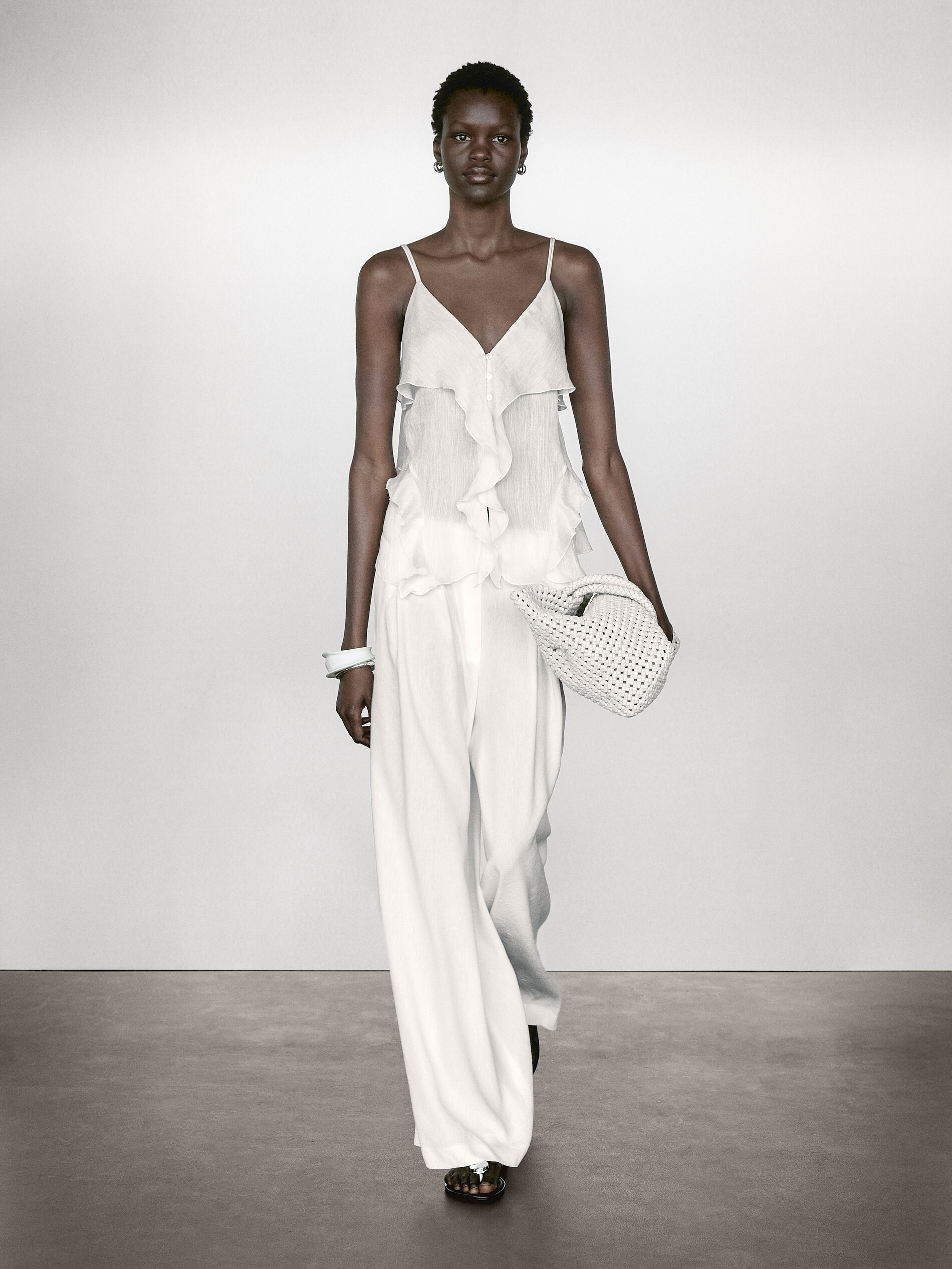 Linen Blend Darted Palazzo Trousers