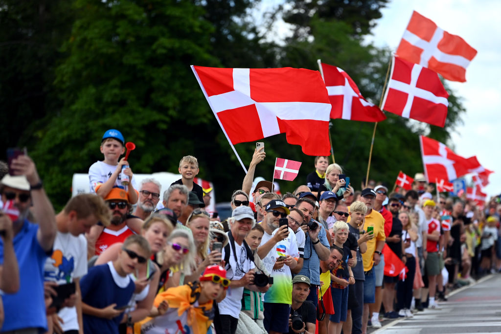 NYBORG DENMARK JULY 02 Fans cheer during the 109th Tour de France 2022 Stage 2 a 2022km stage from Roskilde to Nyborg TDF2022 WorldTour on July 02 2022 in Nyborg Denmark Photo by Tim de WaeleGetty Images