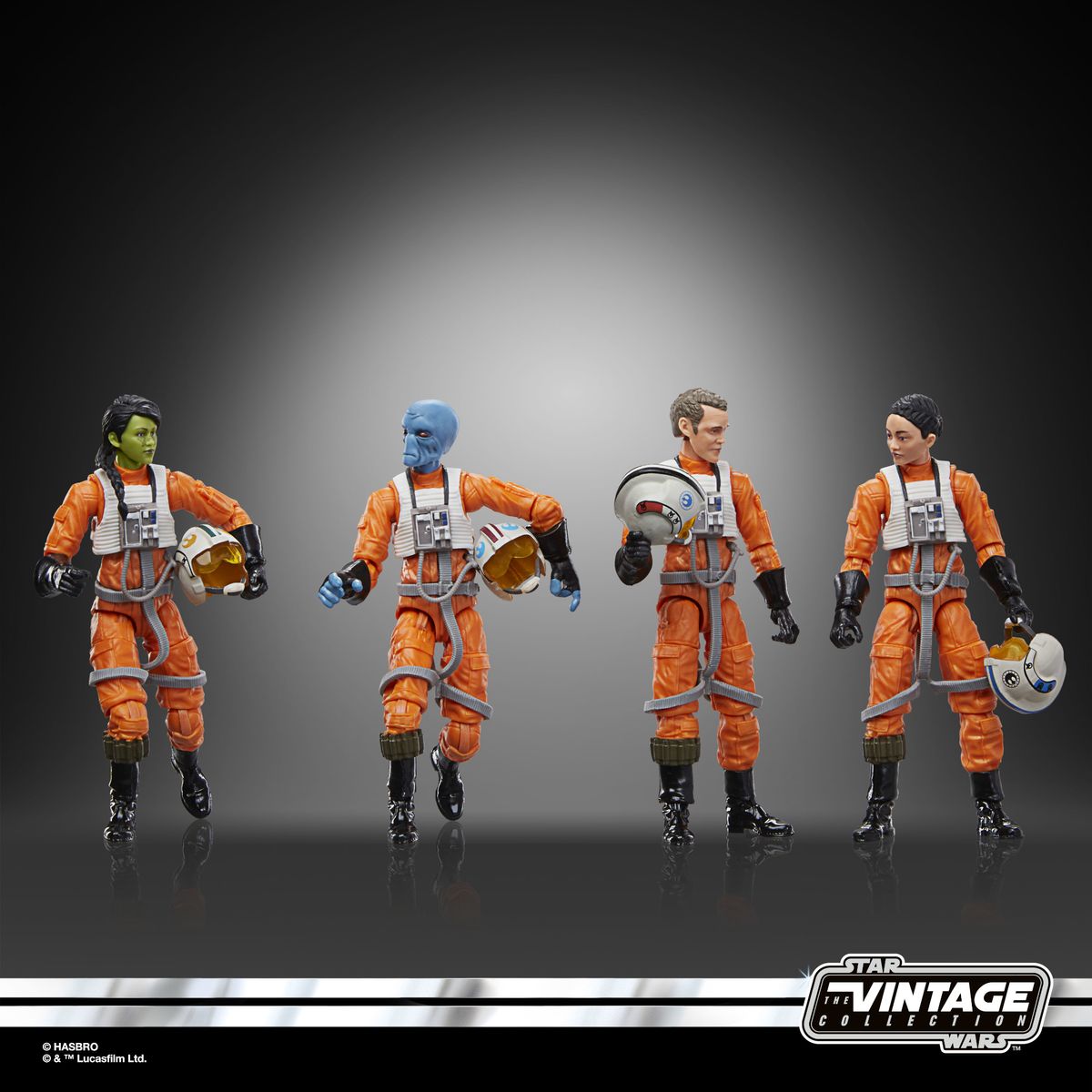 Star Wars The Vintage Collection action figures on a gray background, with a logo along the bottom of the image