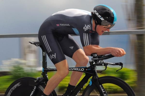 Geraint Thomas (Sky) en route to victory in the Tour de Romandie prologue.