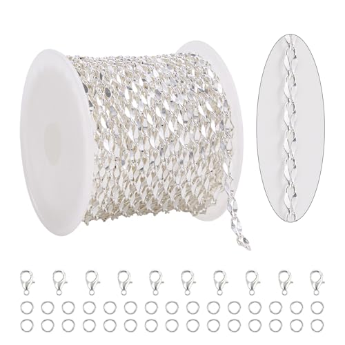 Kyunhoo 5 Meters Thin Cable Link Jewelry Making Chains Spool Silver Plated Copper Chains With Lobster Clasps Jump Rings for Crafts Diy Finding Supplies