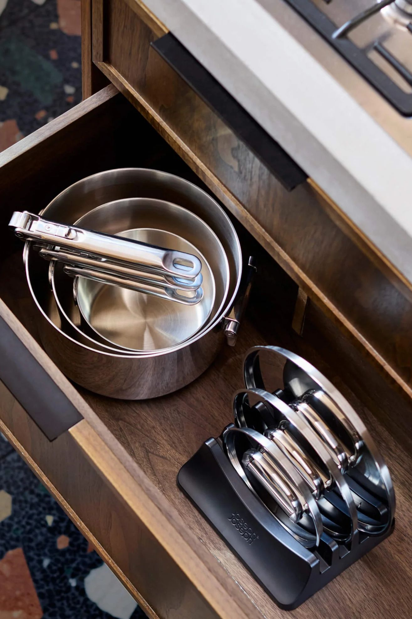 Space Steel Folding Handle 3-Piece Saucepan Set