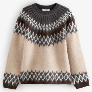 Brown Neutral Soft Touch Fairisle Pattern Knitted Jumper