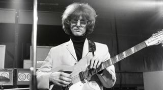 Roger McGuinn on set for The Byrds' performance on Ready Steady Go!, August 6, 1965, in London