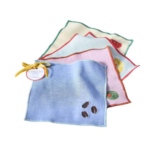 Happy Hour Embroidered Cocktail Napkins, Set of 4