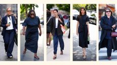 women wearing navy outfits and the most appropriate shoes to wear with them