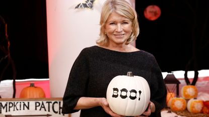 martha stewart on a background of pumpkins