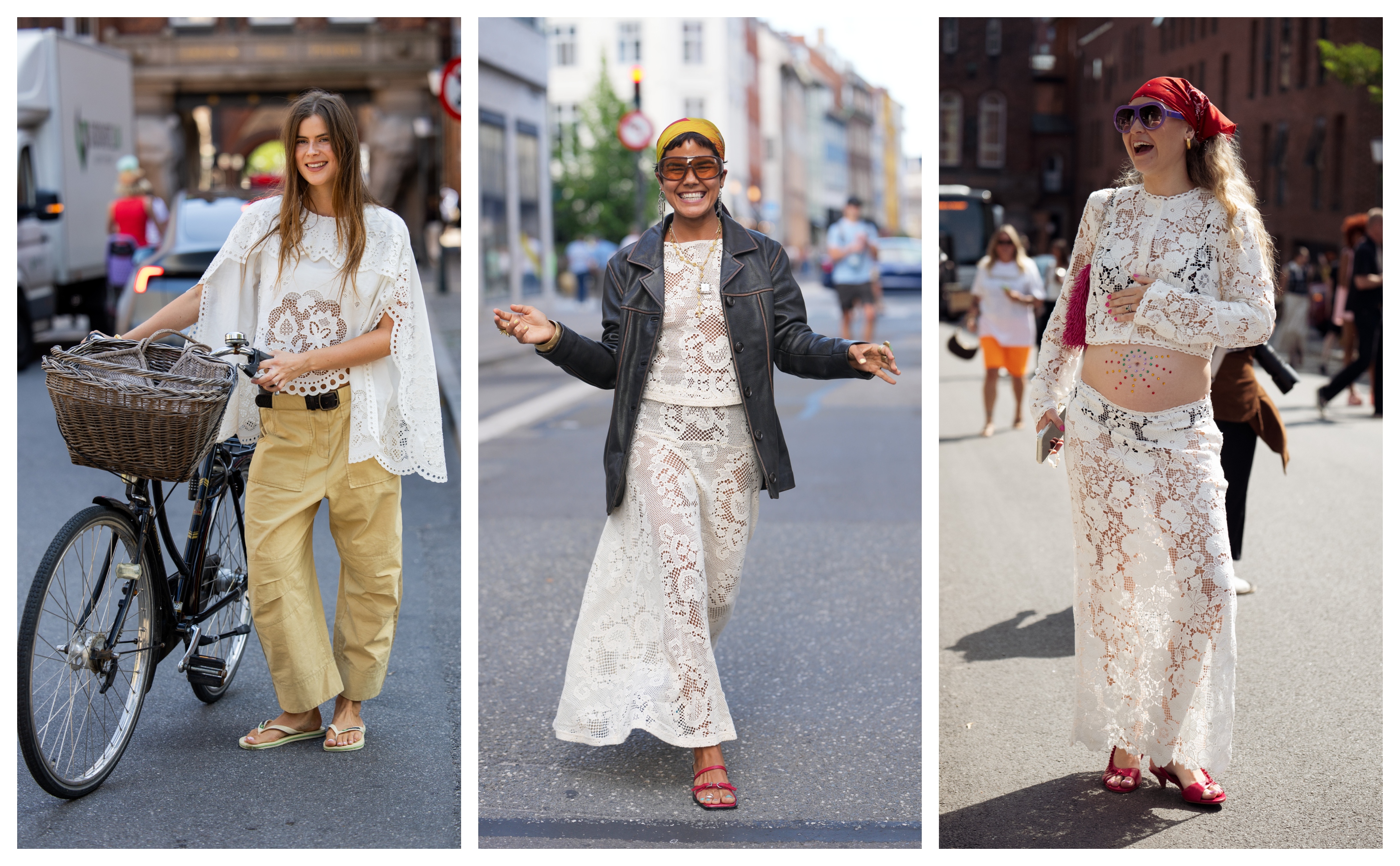 A collage featuring Copenhagen Fashion Week street style outfits.