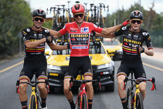 Jonas Vingegaard, Sepp Kuss and Primoz Roglic on stage 21 of the 2023 Vuelta a Espana
