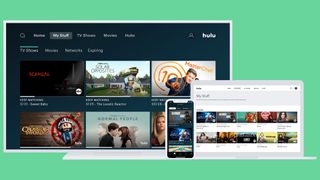 The Hulu app on a TV, computer and phone screen