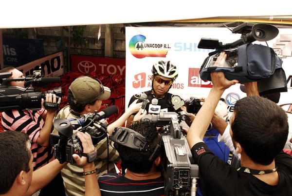 Luis Mejia (7Capital/Economy) was mobbed by the media after the finish