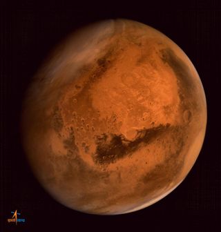 This spectacular view of Mars from India's Mangalyaan spacecraft shows active dust storms in the Red Planet's northern hemisphere. This photo was released on Sept. 29, 2014, less than a week after the Indian Mars orbiter arrived at the planet. 