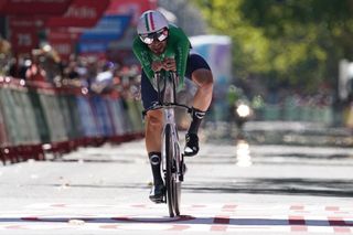 Team Ineos Italian rider Filippo Ganna crosses the finish line to win the stage 10 of the 2023 La Vuelta cycling tour of Spain a 258 km individual time trial in Valladolid on September 5 2023 Photo by CESAR MANSO AFP Photo by CESAR MANSOAFP via Getty Images