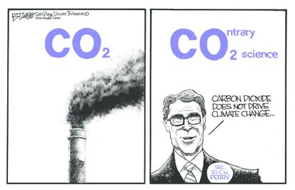 Political cartoon U.S. Climate change denial Rick Perry