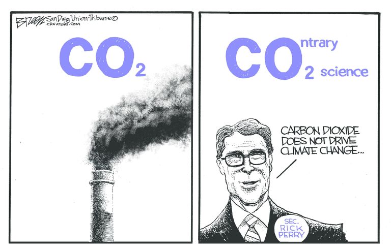 Political cartoon U.S. Climate change denial Rick Perry | The Week