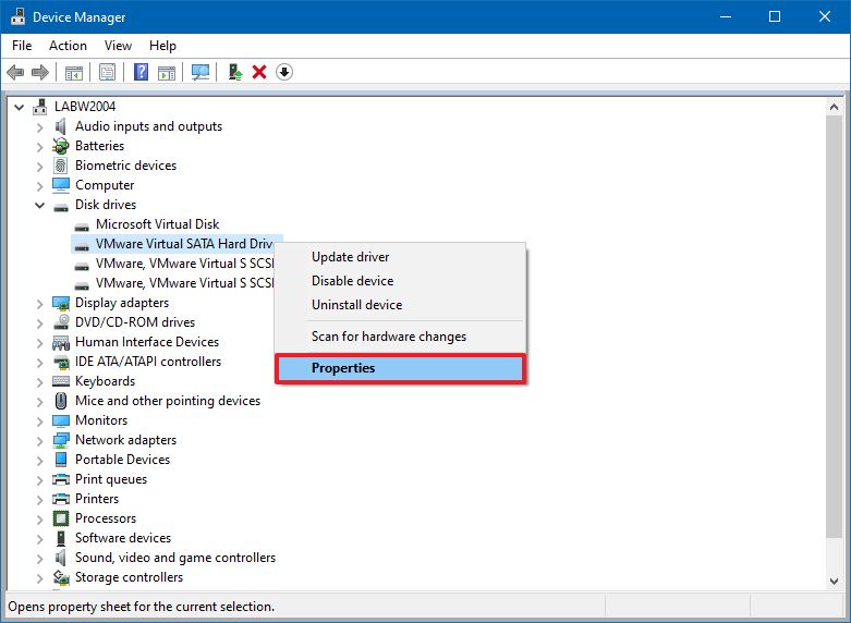 Device Manager drive properties