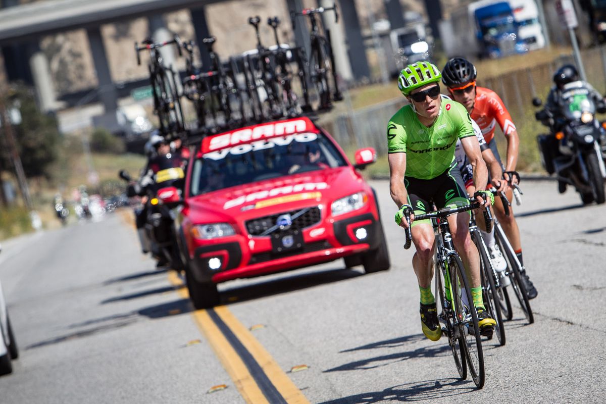 Ben King (Cannondale) leads the break with 10K to go