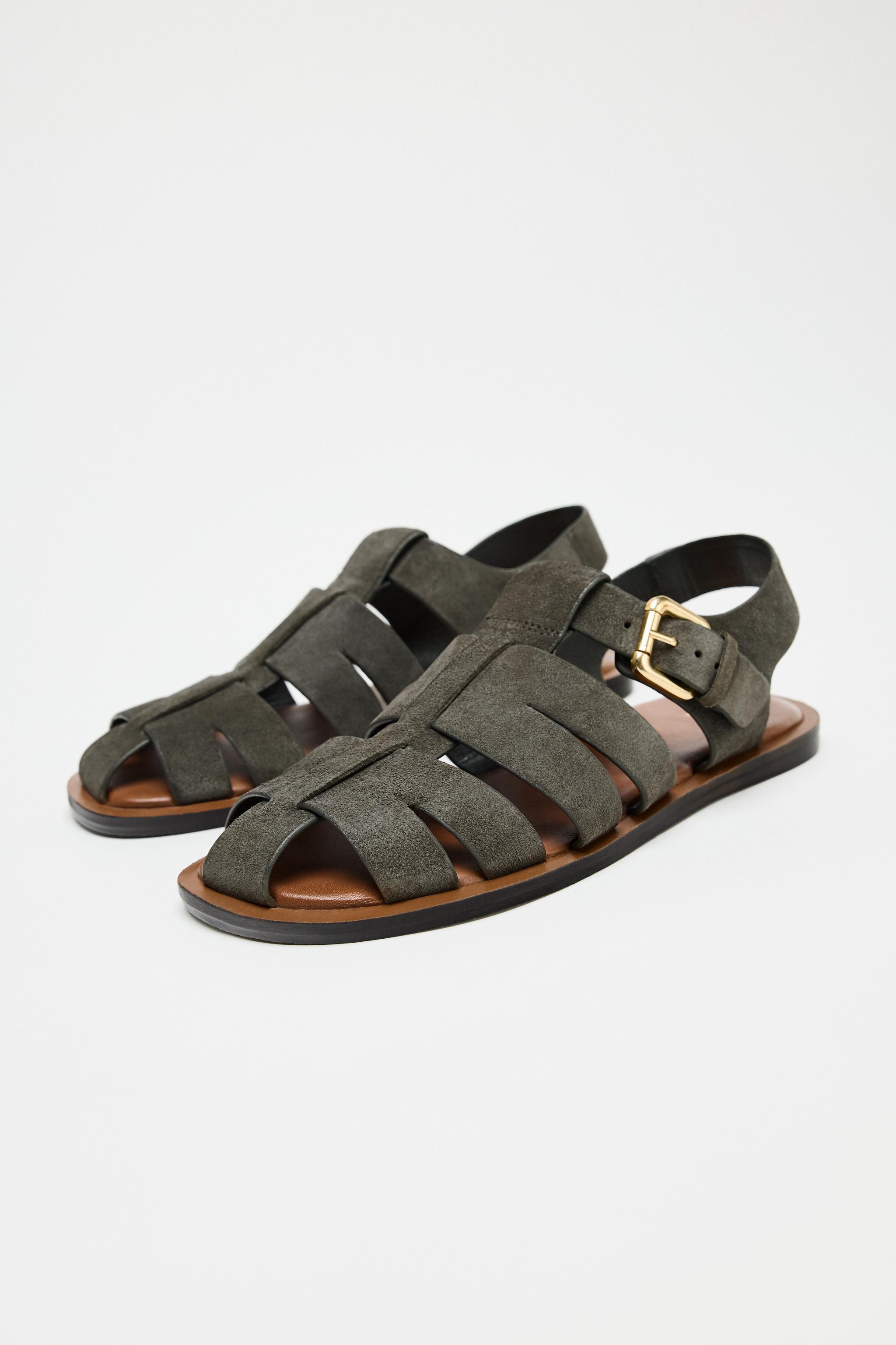 Split Suede Cage Sandals