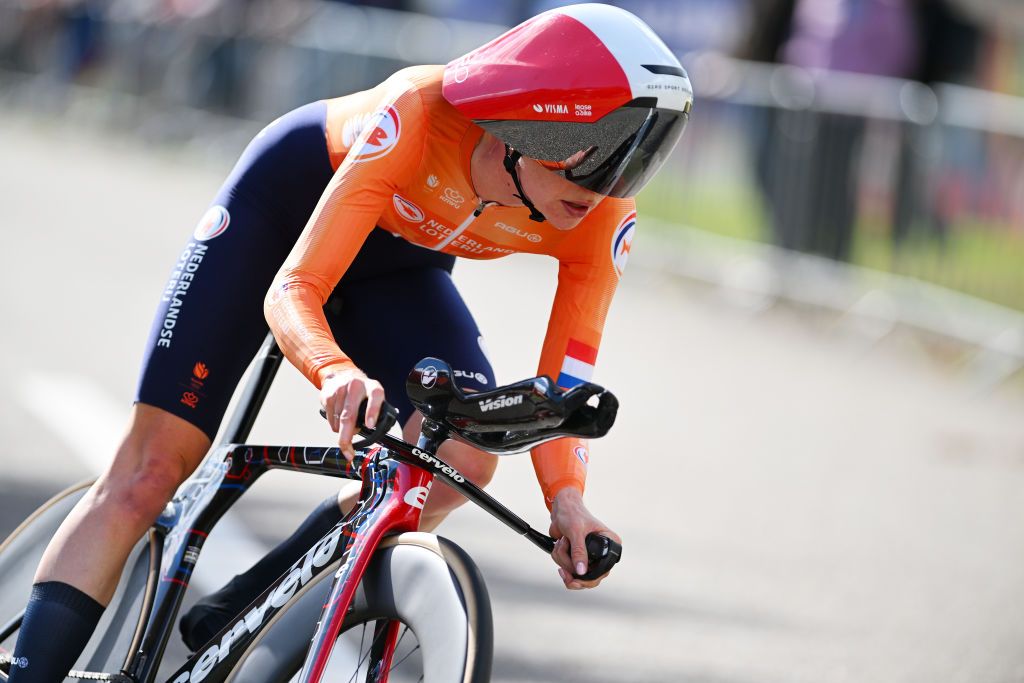 HASSELT BELGIUM SEPTEMBER 11 Riejanne Markus of Team The Netherlands sprints during the 30th UEC Road Cycling European Championships 2024 Womens Elite Individual Time Trial a 313km from HeusdenZolder to Hasselt UCIWWT on September 11 2024 in Hasselt Belgium Photo by Luc ClaessenGetty Images