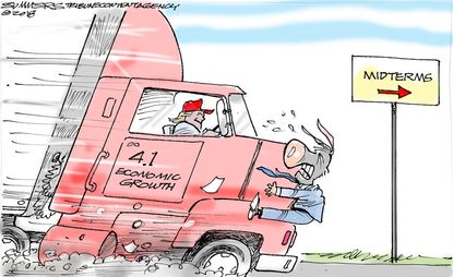 Political cartoon U.S. Midterm elections Democrats Trump economic growth