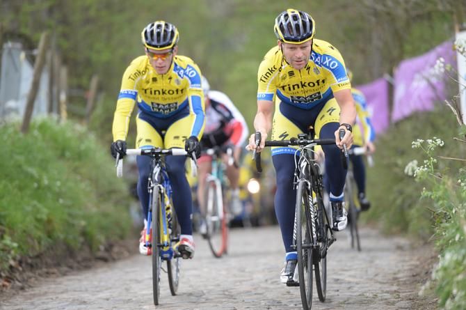 Tinkoff-Saxo riders test out the Tour of Flanders route