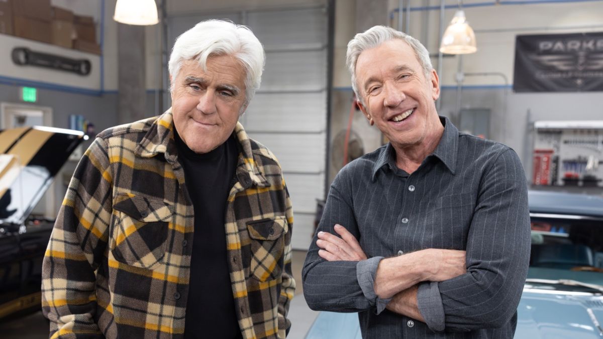 Jay Leno and Tim Allen on set of ABC&#039;s Shifting Gears