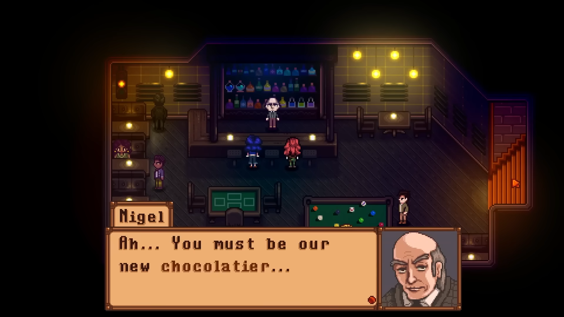 Nigel talking to the player in Haunted Chocolatier
