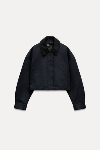 Cropped Corduroy Collar Jacket