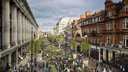 an proposed rendering of what a pedestrianised Oxford Street would look like