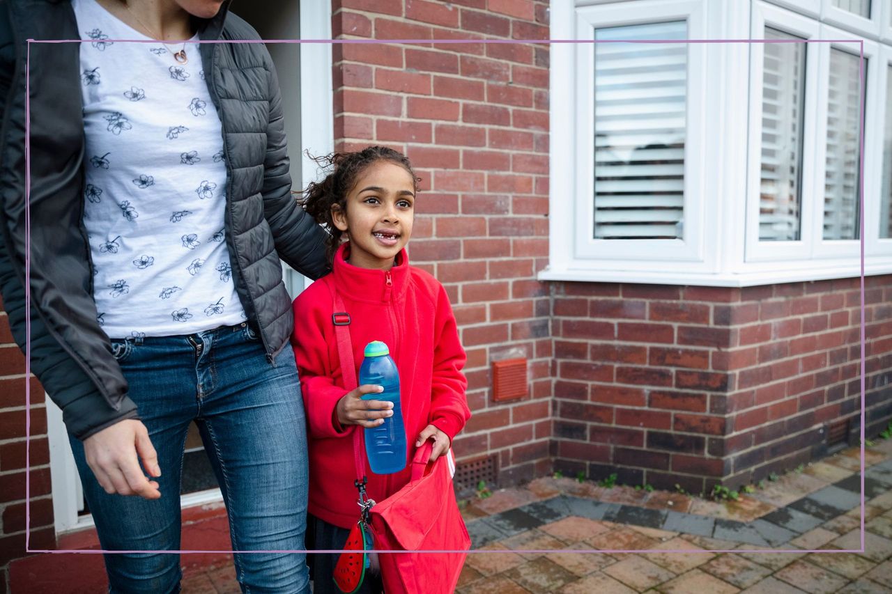 Wrap around care illustrated by girl in red school uniform