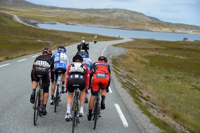 The day's breakaway included stagiaire Luke Davison (BMC)