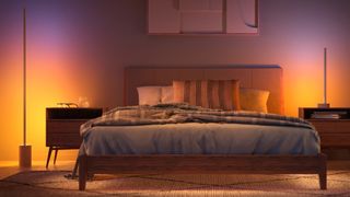 Philips Hue smart lights in a bedroom