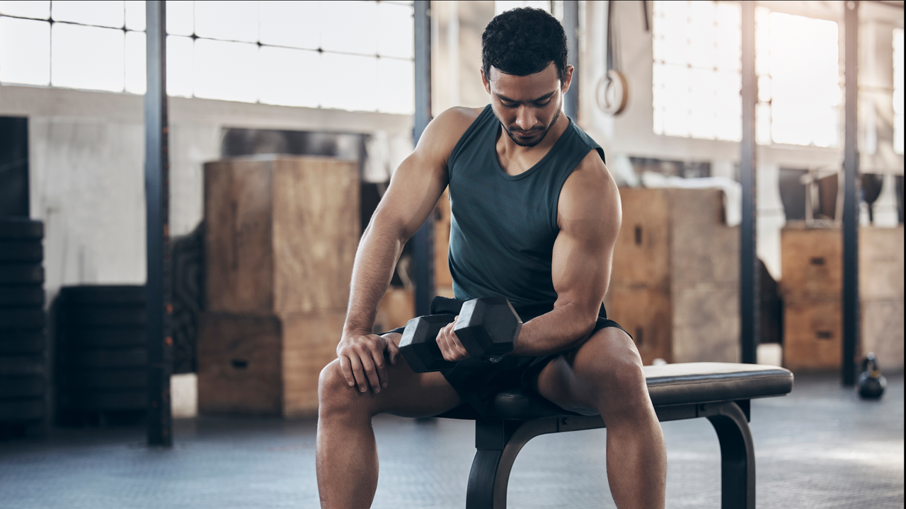 Man doing bicep curls