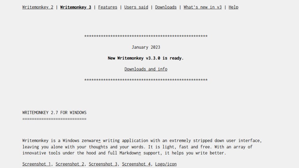 Website screenshot of Writemonkey (January, 2026)