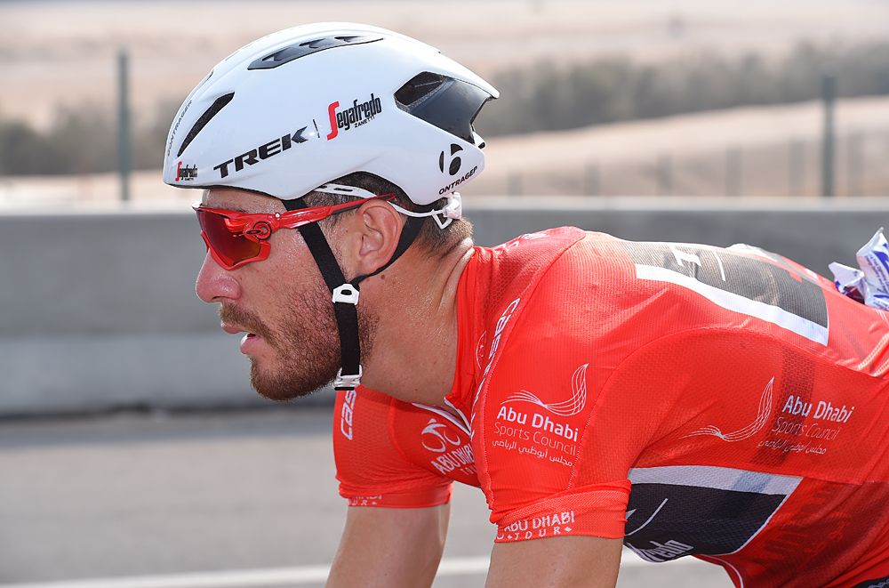 Giacomo Nizzolo (Trek-Segafredo) lost the red leader's jersey to Mark Cavendish during stage 2 at 2016 Abu Dhabi Tour