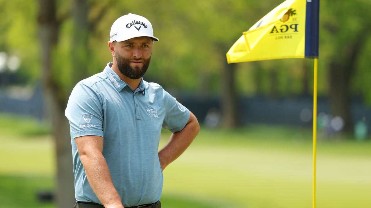 Jon Rahm during a practice round ahead of the 2023 PGA Championship