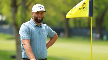 Jon Rahm during a practice round ahead of the 2023 PGA Championship