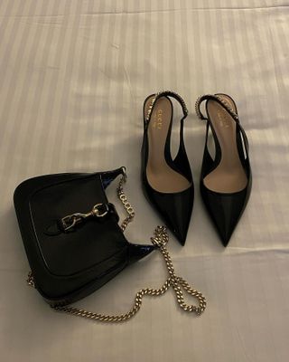 Gucci slingback heels and a matching Jackie bag.