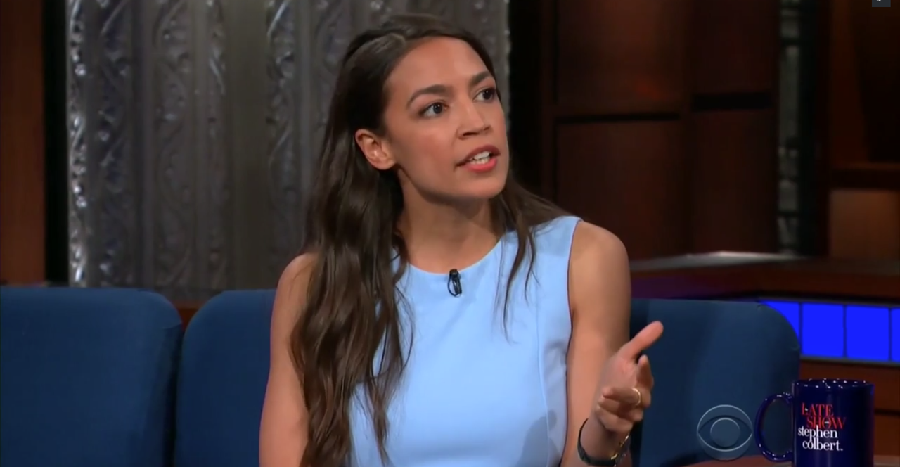 Alexandra Ocasio-Cortez on Stephen Colbert. 